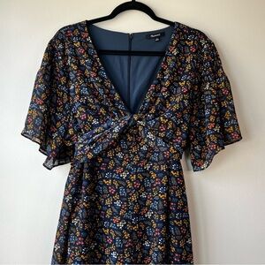 Madewell Women’s Sz 22 Cross-Front Floral Blue Summer Mini Dress in Garden Party